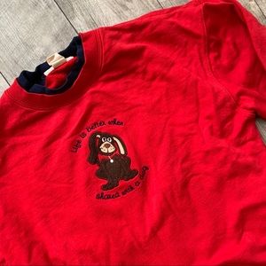 Vintage red layered stitched dog graphic crewneck